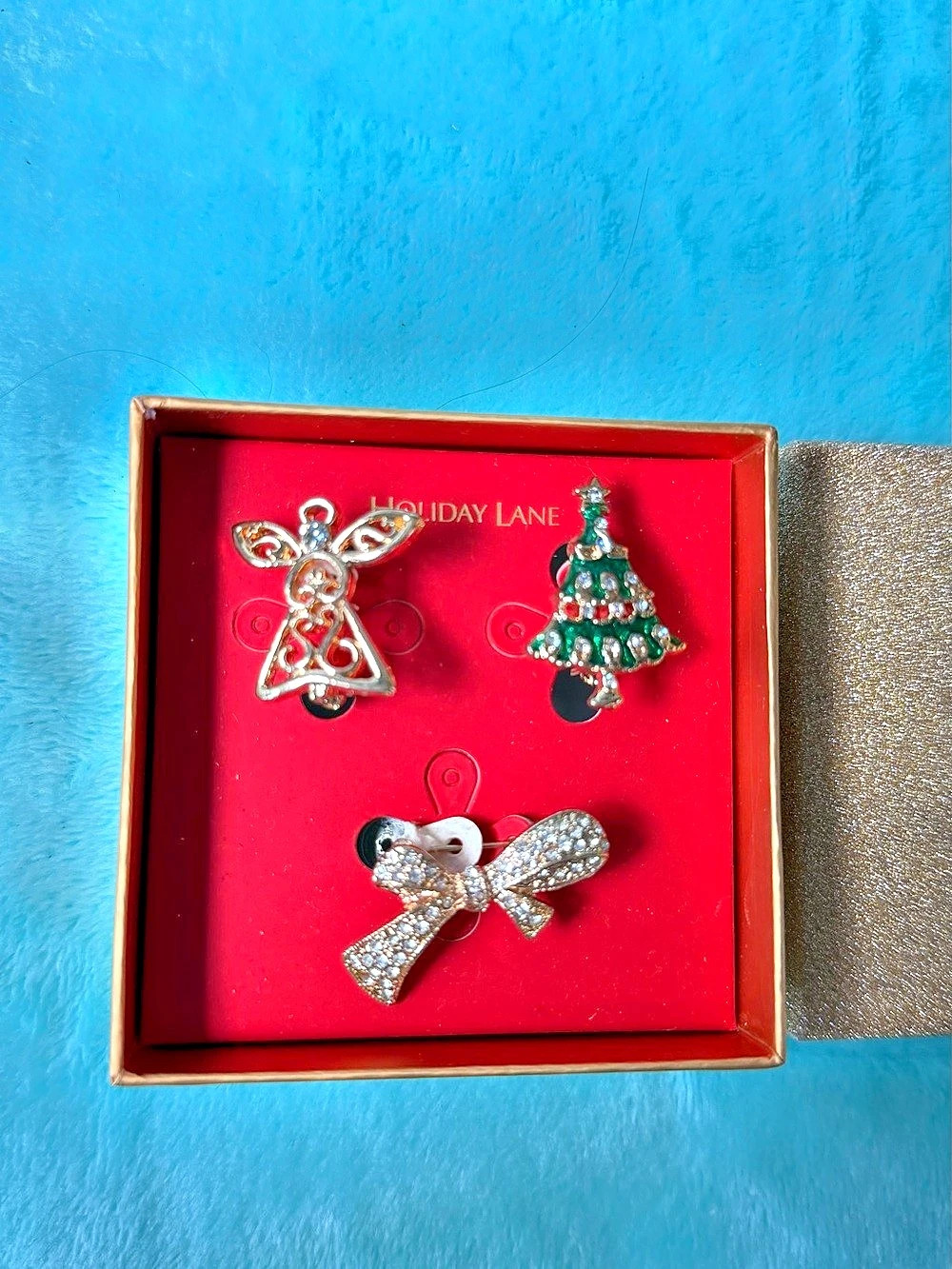 Vintage Macy's Set of 3, "Holiday Lane" Christmas Brooches in Original Box!